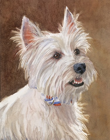 Edie Fagan Adored Dogs watercolor portrait of dog watercolor painting of West Highland Terrier westie dog white