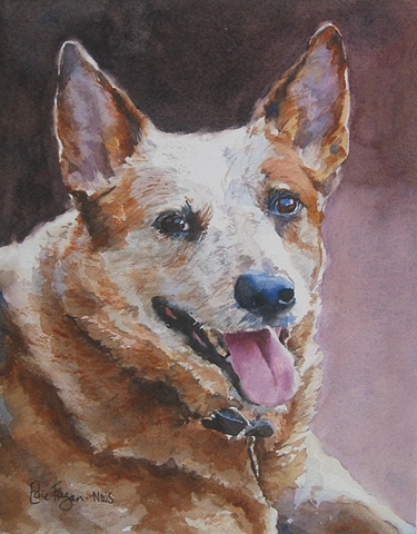 watercolor painting of Australian Cattledog cattle dog