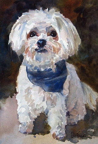 Edie Fagan Adored Dogs watercolor portrait of dog watercolor painting of Maltese dog