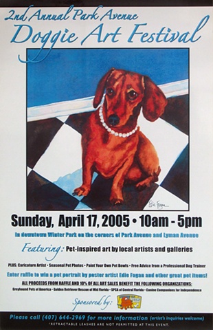 watercolor painting of Doggie Art Festival 2005 dachshund Winter Park by Edie Fagan 