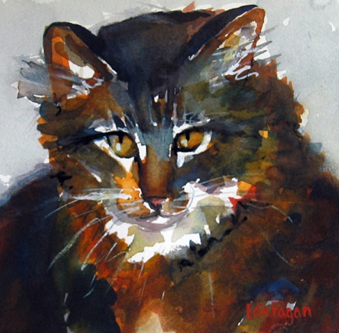 watercolor painting of Maine Coon cat by Edie Fagan