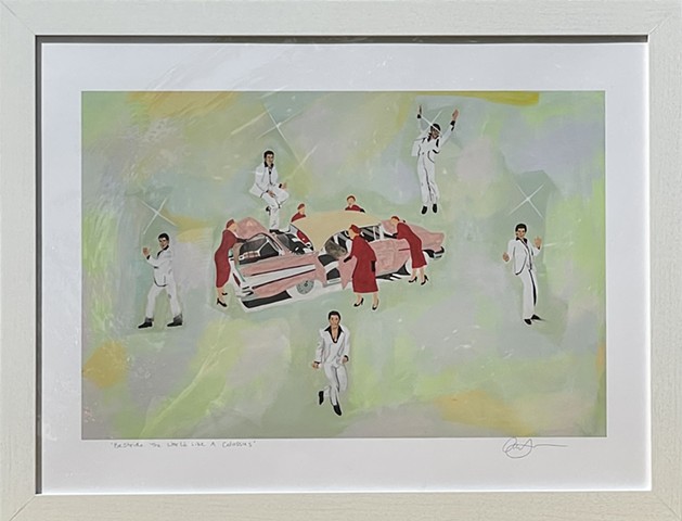 Framed 18”x24” titled and signed ‘Bestride The World Like A Colossus’
