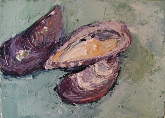 seashells, mussels, mussel, sea, shell, seashell, one of a kind, original, painting, art, Rina, Miriam, Drescher, artist, Rochester, NY