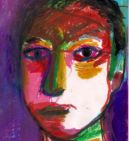 portrait, colorful, person, face, oil pastel, contemporary art, art, artist, original, drawing, illustration, ooak, one of a kind, art original, Rina Miriam Drescher, Rochester NY artist