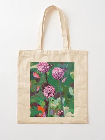 Alliums, floral, purple, green, sustainable, shopping bag, tote bag, tote, carry all