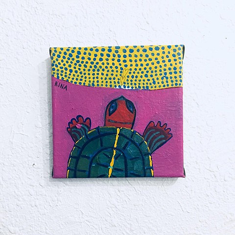 pink turtle art turtle painting small original acrylic turtle artwork