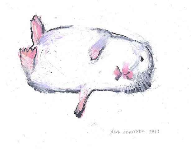 small drawing of a white hamster in a coma