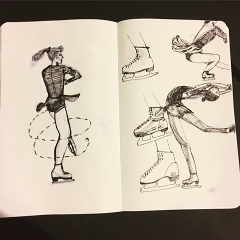 Ice skating, figure skater, spin, Inktober, Inktober prompt, ink sketch, sketchbook 
