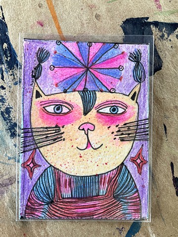 Ula’s Art, original art, aceo, Art Card, stocking stuffers, small art, cat illustration 