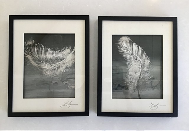 Feather SET metallic ink in/framed 