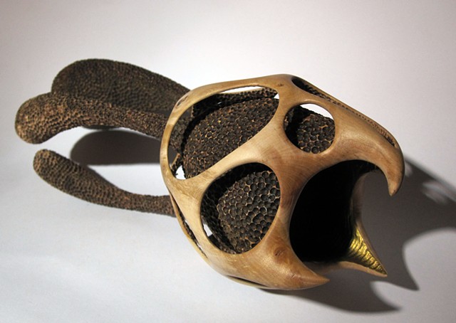 abstract wood hawthorn sculpture art gold vessel