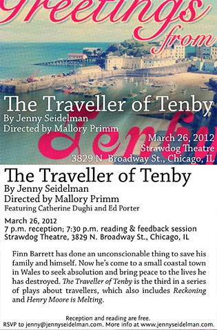 Postcard for "The Traveller of Tenby" reading March 26, 2012, by Ivan Lee.