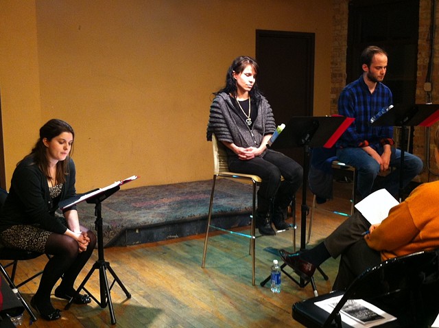 Director Mallory Primm, Cat Dugan, and Ed Porter in the March 26, 2012 reading. Photo by Rich Seidelman.