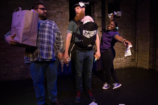Anthony Urso, Jeff Derrico, and Gabrielle Lott-Rogers in "...Because I Love You: A Comedy About Parenting% at Gorilla Tango. Photo by Tony Duvall.