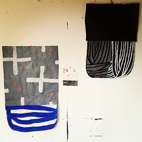 studioshot...new pieces, mixed media on canvas and paper, approx 30"x20"