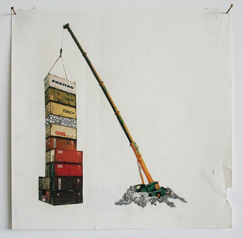 "crane with shipping containers" (collage)