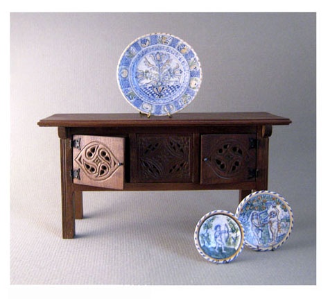 Medieval Counter Table with Blue Dash Delftware Chargers