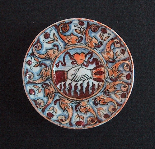 1/12 scale miniature reproduction of  Italian Renaissance ceramic maiolica dish by LeeAnn Chellis Wessel