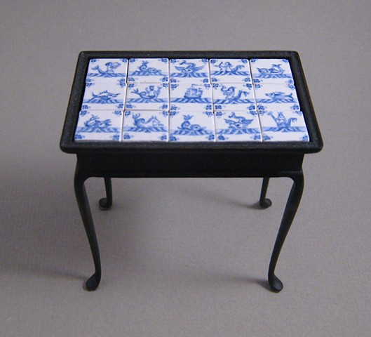 Tile Top Tea Table with Sea Creatures