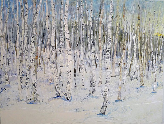 winter mountain snow birch trees aspen trees