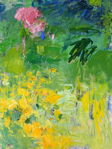 abstract landscape, spring summer blooms, garden art, colorful palette
