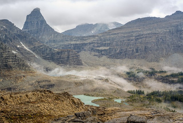 Misty Morning Climb - Looking down on the Plateau