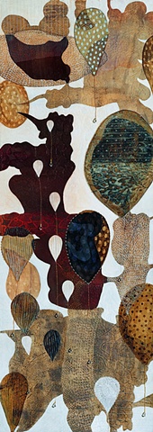 Balloons-II / 2004 /Monotype,painting,sewing,beads/ 16 x 42 (inches)