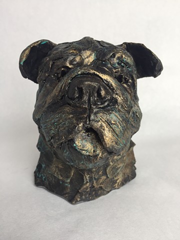 Sculpture of bulldog in resin with bronze patina