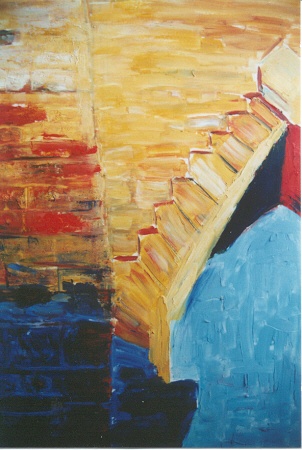 painting of Brooklyn Bridge Arch at midday