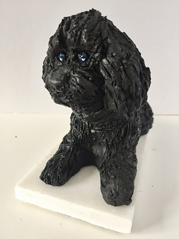 Black Toy Poodle with Blue Eyes Small Sculpture