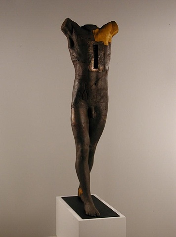 Walking Man Ht. 58 inches, bauxite, oxideds