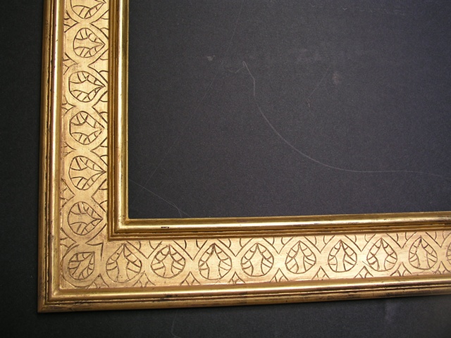 incised gesso gilt frame in burnished gold leaf on black bole made in Maine hand made