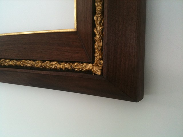 walnut and 22 karat gilt ornament and fillet for custom made in Maine picture frame
