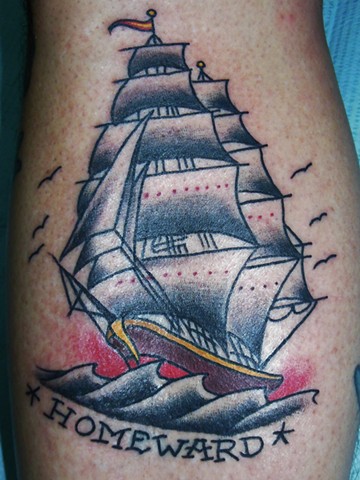 Traditional Clipper ship Tattoo by Jay Carter, 8th Day Tattoo, Jacksonville, Florida USA