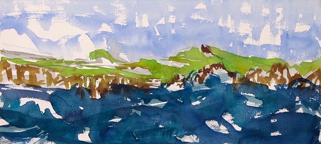 Seascape watercolor landscape