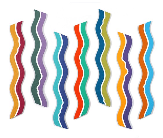 Abstract colorful wall sculpture in wavy segments