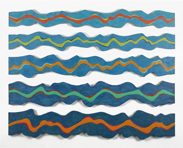 Abstract encaustic sculptural painting of waves on Lake Michigan by Shelley Gilchrist