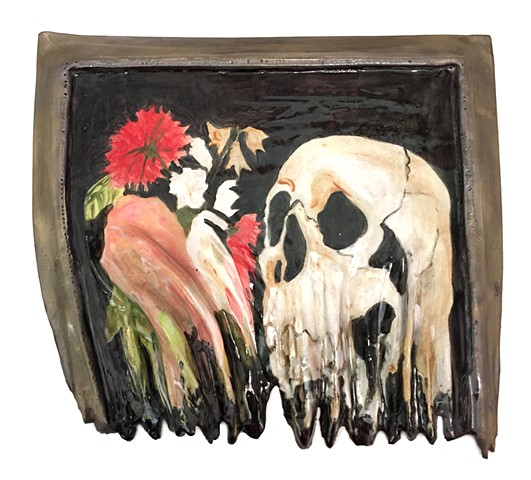 Melted Still Life, Flowers with Skull