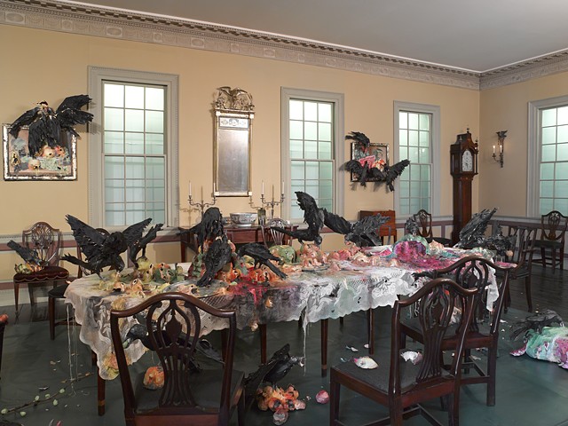 Alternative Histories
The Brooklyn Museum
The Canes Acres Plantation Dining Room

Still Life with Peaches, Pear, Grapes and Crows
Still Life with Watermelon, Peaches and Crows
Table Cloth with Fruit and Crows 