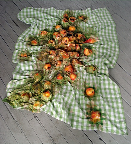 Exploded Peaches on Picnic Blanket