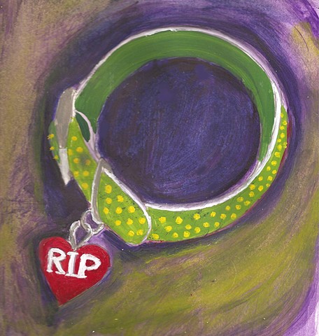 Painting of a dog collar with RIP tag