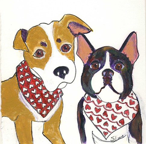 Painting of two dogs wearing bandanas for sale