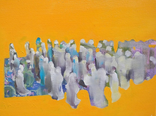 Oil on canvas, Israel, Palestine, women in prayer, union, ritual, Islam, Abstract Painting, travel archives, contemporary painting by Ashley Wertheimer 