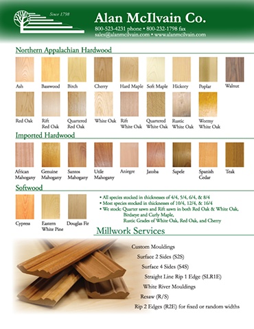 Hardwood Lumber Species Chart
(Promotional Flyer)