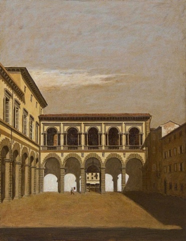 oil painting, italy, lucca, italian architecture