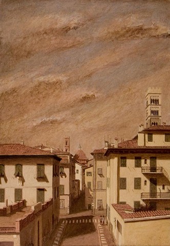 painting by Brian H Reynolds art Lucca le mura plein air Italy 