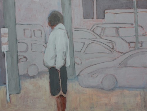 figure with cars acrylic painting
