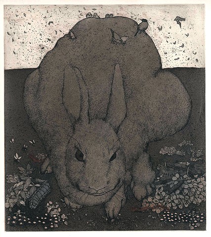 rabbit etching aquatint