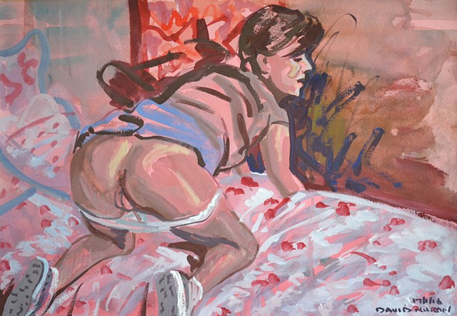 Woman Baring Her Bottom, Female Nude, gouache, watercolour, david murphy