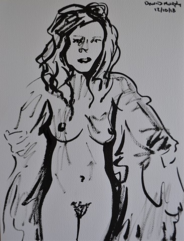 Woman's Disrobing, drawing, erotic, porn, brush and ink, david murphy, irish, ireland